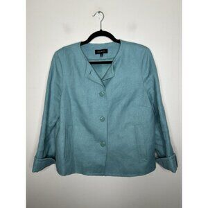 Talbots Blue Linen Button Front Career Casual Blazer Jacket Womens Size 12
